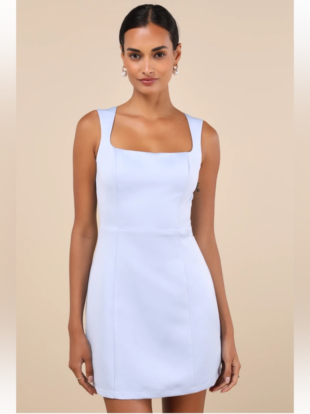 Lulus Illustrious Perfection Light Blue Satin Backless Mini Dress L NWT